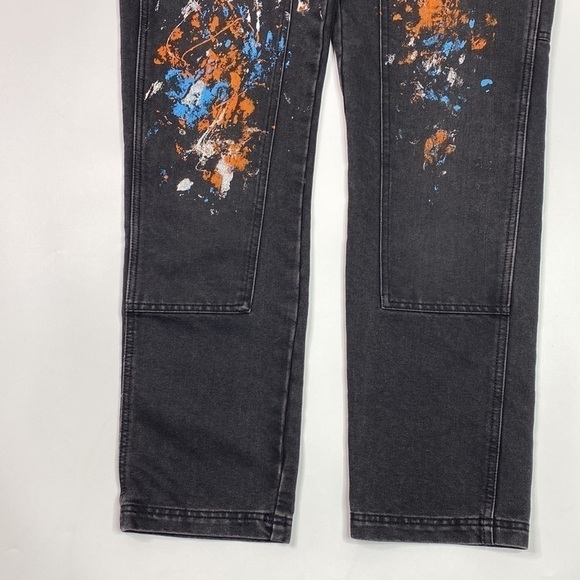 No Boundaries Black Paint Splatter Straight Leg Denim Carpenter Jeans 32x32 - Picture 4 of 12